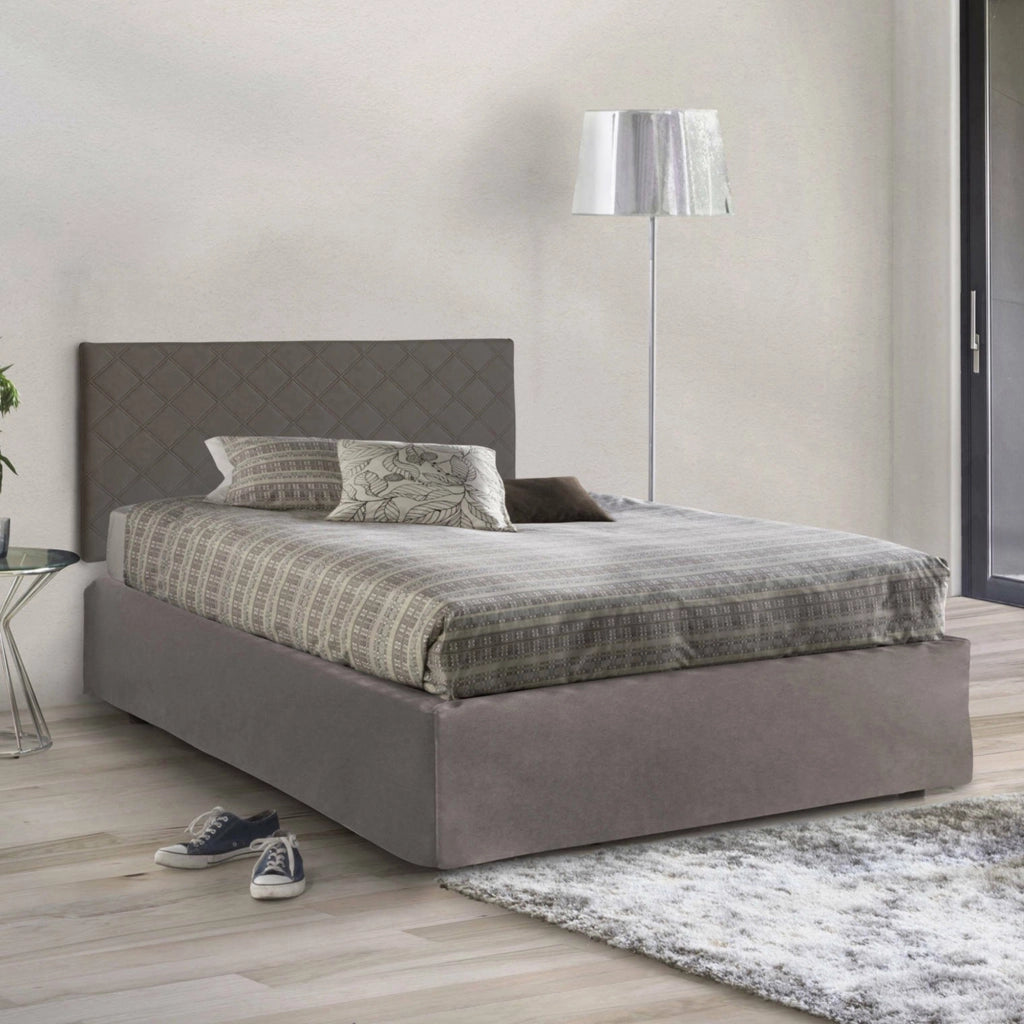 Opale, Letto Piazza e Mezza Materasso Incluso Made in Italy, Grigio Tortora