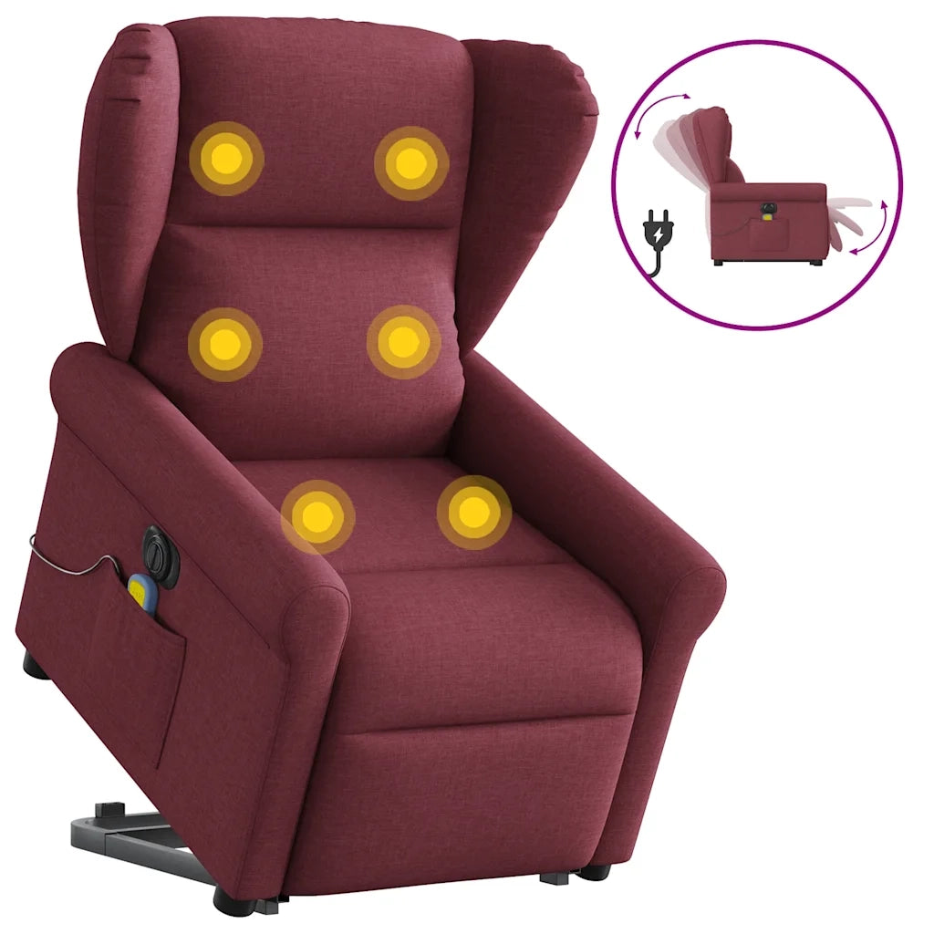vidaXL Poltrona Alzapersona Massaggiante Elettrica Rosso Vino Tessuto