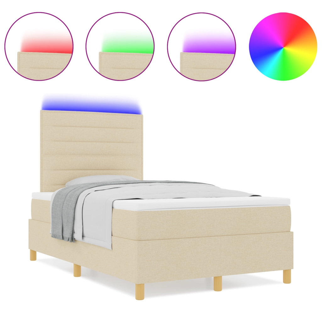 Letto Box Spring con Materasso e LED Crema 120x200 cm Tessuto