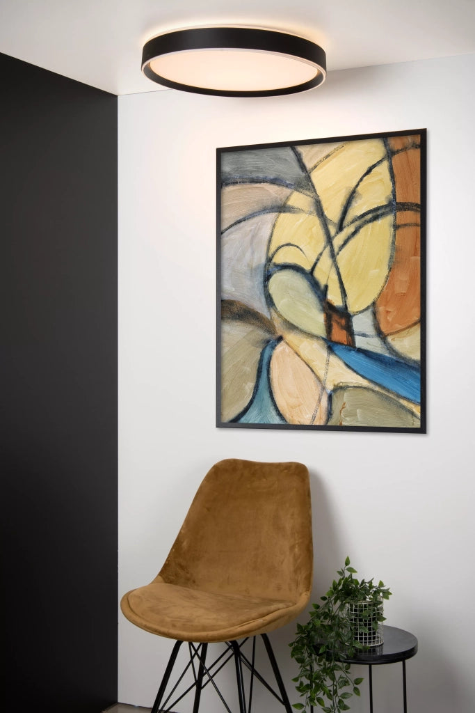 Plafoniera LED Lucide Nuria 50 cm 36W nera tonda dimmerabile