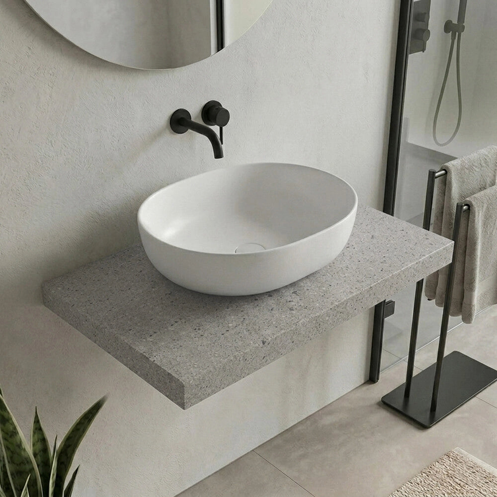 Mensolone bagno 100 cm in legno effetto pietra Levia