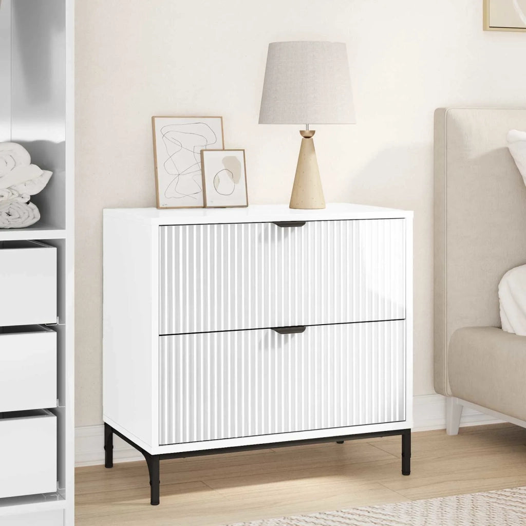 Comodino Bianco lucido 63.5 x 36 x 61 cm Legno multistrato 883468