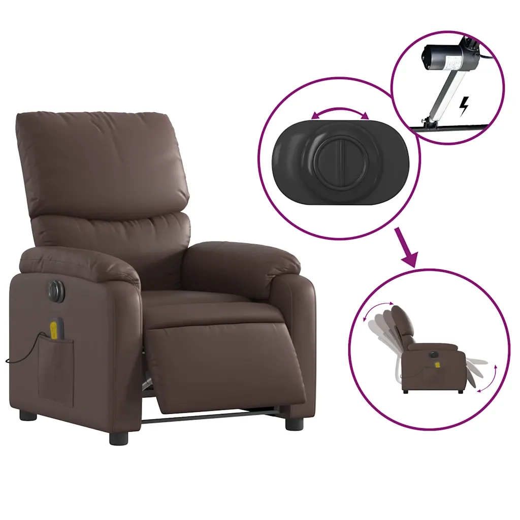 Poltrona Massaggiante | Sedia Relax Elettrica Marrone in Similpelle