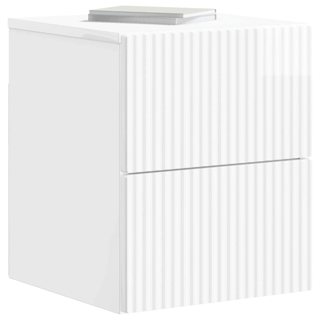 Comodino | Armadio da Notte | Mobiletto da notte a muro Bianco Lucido 33 x 34,5 x 40 cm