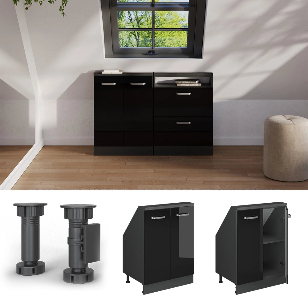 Mobile sottotetto Rion Nero lucido/Antracite con 2 porte Vicco