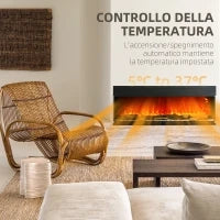 Camino Elettrico da Incasso e Parete 1800W con Fiamme Colorate LED Regolabili, Temperatura fino 40°C, Nero