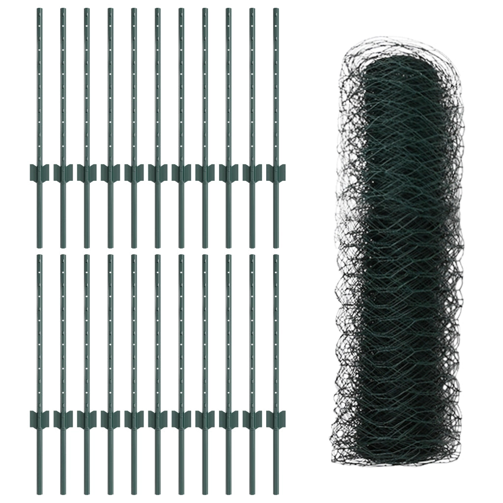 Pali per Recinzione  11 pezzi U-Channel Verde 60 cm Acciaio