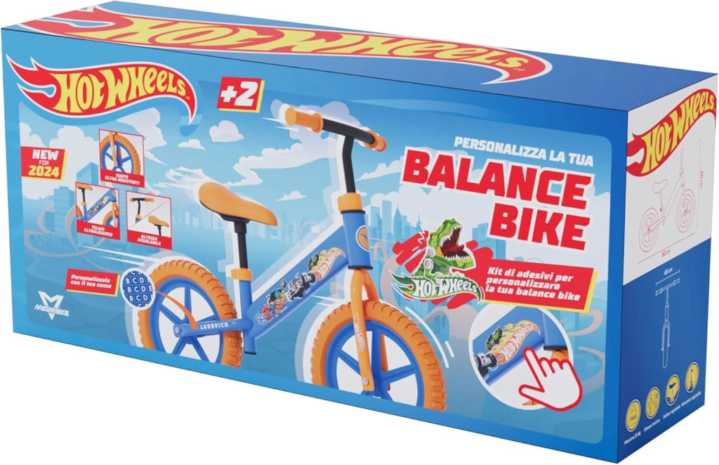 Bicicletta Senza Pedali Balance Bike per Bambini 10 Pollici 80x40x60 cm Sellino e Manubrio Regolabili Hot Wheels Blu e