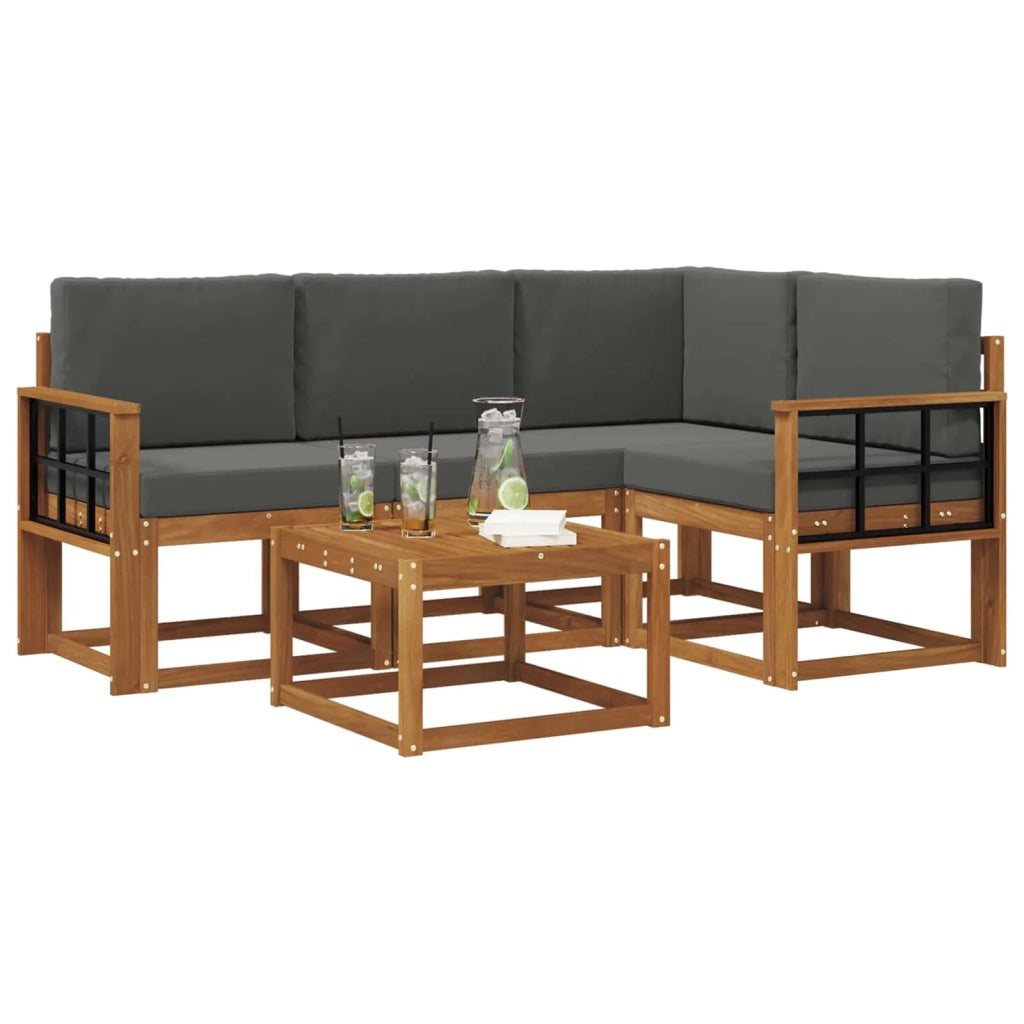 Set di divani da esterno con cuscino 5 pcs Naturale e Antracite