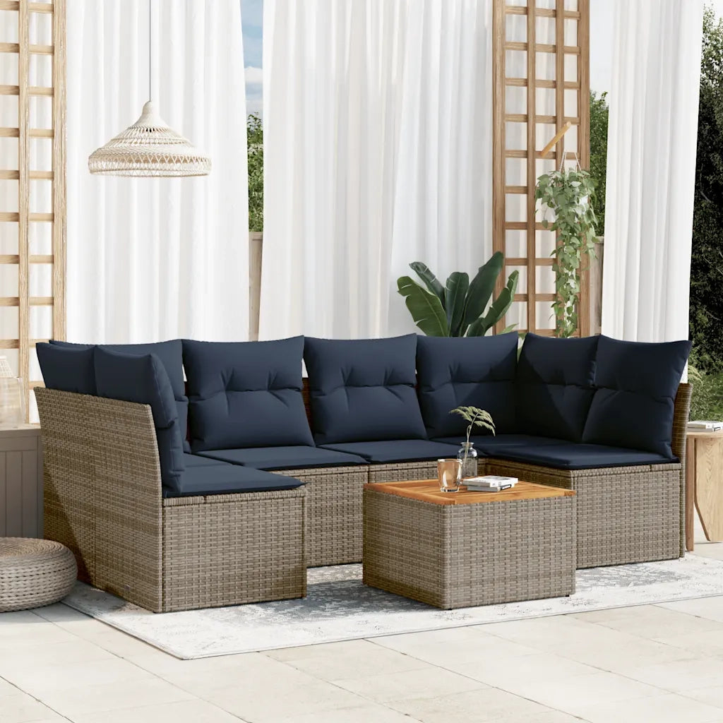 Set Divani da Giardino 7 pz con Cuscini Grigio in Polyrattan 3255893