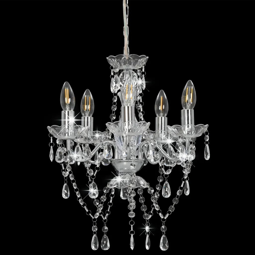 Lampadario con Perline di Cristallo Argento Tondo 5 E14 CFW2752960