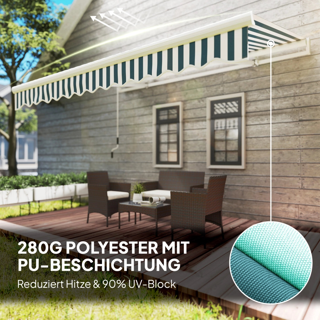 Tenda da sole retrattile con manovella ¨C zephmum ¨C bianco e verde, poliestere, 395x245 cm