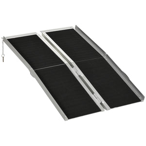 Rampa Pieghevole per Sedia a Rotelle 122x73,5 cm in Alluminio con Rivestimento Antiscivolo e Bordi Nero
