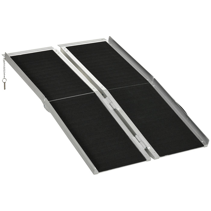 Rampa Pieghevole per Sedia a Rotelle 122x73,5 cm in Alluminio con Rivestimento Antiscivolo e Bordi Nero