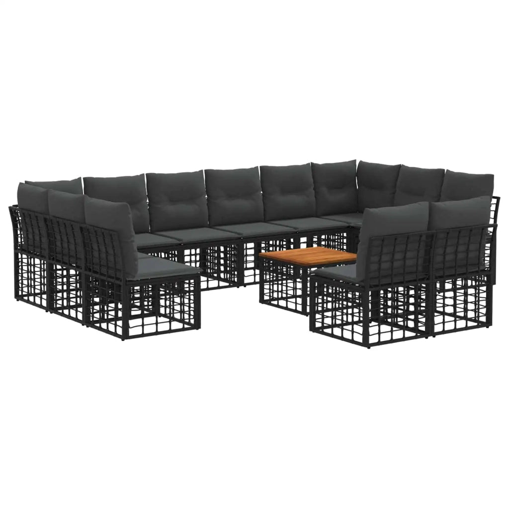 Set di divani da esterno 13 pcs Nero e Grigio scuro Poliestere