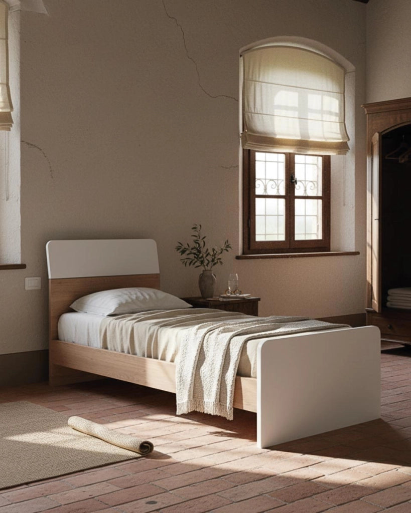 Letto Comby con fascioni e pediera - Letto singolo 87 x 197 - Struttura virginia e bianco - Rete e materasso esclusi_
