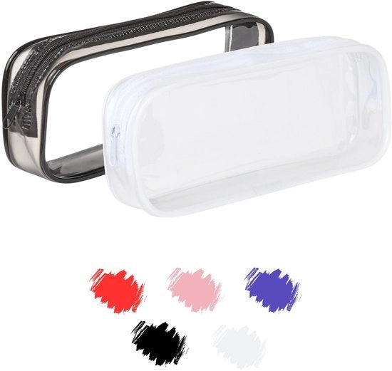 Etui Transparante x 2 per Donne Studentesse, Etui PVC Rond per Borse di Cosmetici, Etui Borsetta Scuola, Articoli da Bagno Tasse Cosmetiche, Etui, Università e Ufficio