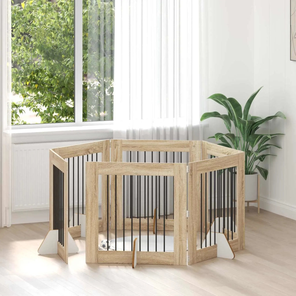 Cancello per cani con supporti 6 pcs Rovere Sonoma 80 x 80 cm 892086