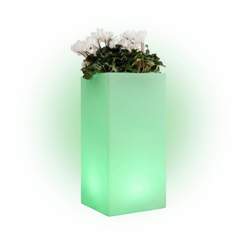Vaso luminoso alto moderno di design 40x40 H80 in polimero resistente con LED multicolor con bateria e solare per interno ed esterno - Made in Italy
