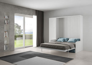 Letto Matrimoniale A Scomparsa 160 Kentaro Con Divano E Colonna Bianco Frassino e Azzurro