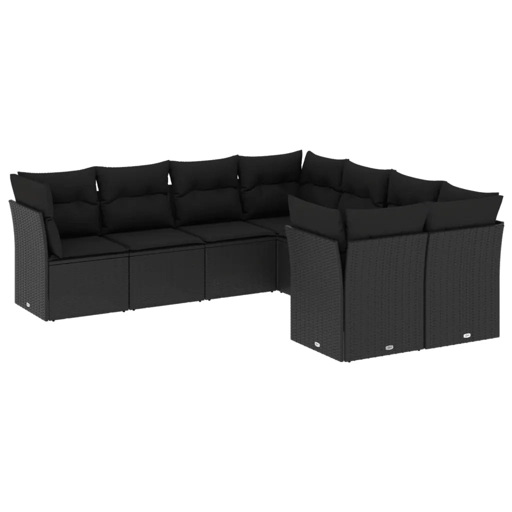 Set Divani da Giardino con Cuscini 8 pz Nero in Polyrattan 3250424