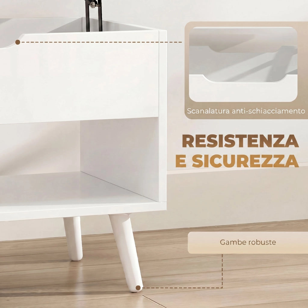 Tavolino da Caff¨¨ con Piano Sollevabile e Spazio Nascosto, 75 cm Bianco Punzonato