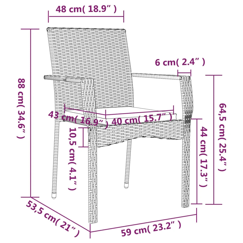 Set da Pranzo Giardino 5pz Nero e Grigio con Cuscini Polyrattan 3185138