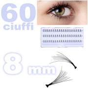 Trade Shop - 60 Ciuffi Ciglia Finte 8mm Nero Ciglia Naturali Estensione Eyelashes Make Up -