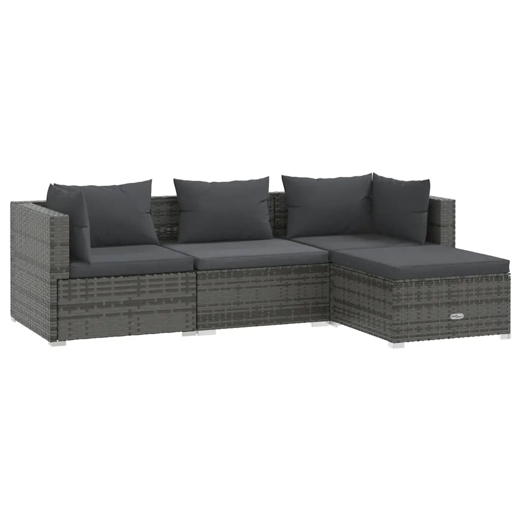 Set Divani da Giardino 4 pz con Cuscini in Polyrattan Grigio cod mxl 44490