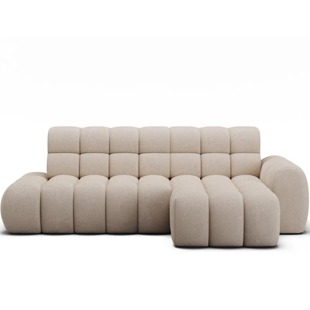 Divano ad angolo convertibile BULLA 3 posti beige angolo destro - tessuto a nido d'ape con estensione seduta elettrica