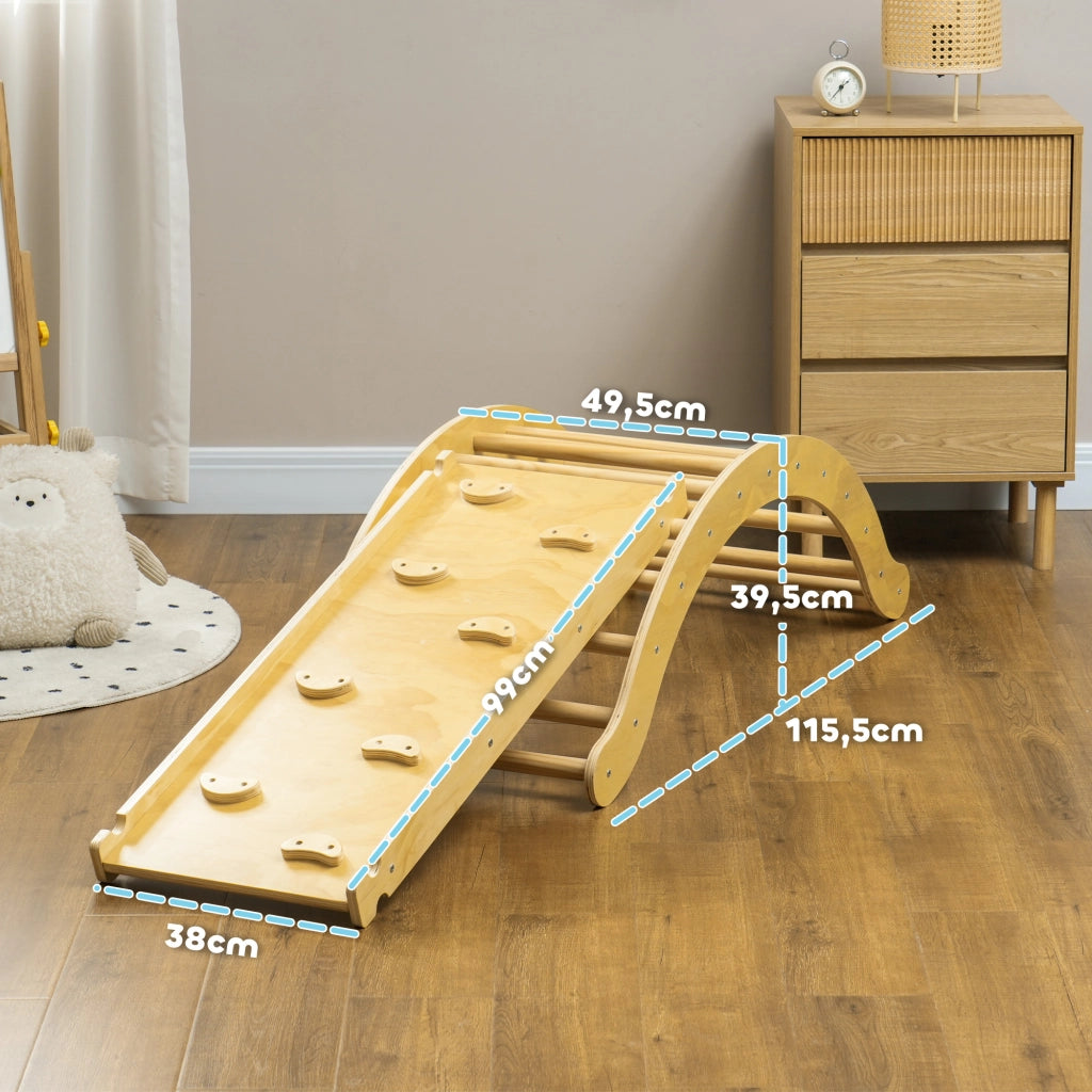 Casetta con scivolo e dondolo per bambini ¨C zephmum ¨C 168x49.5x39.5 cm, legno naturale
