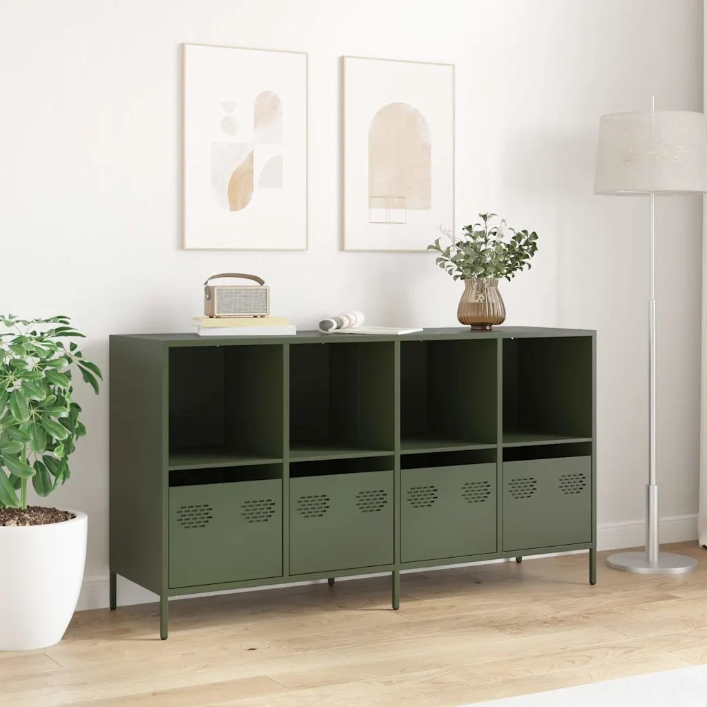 Credenza Verde Oliva 135x39x73,5 cm Acciaio Laminato a Freddo 3307165