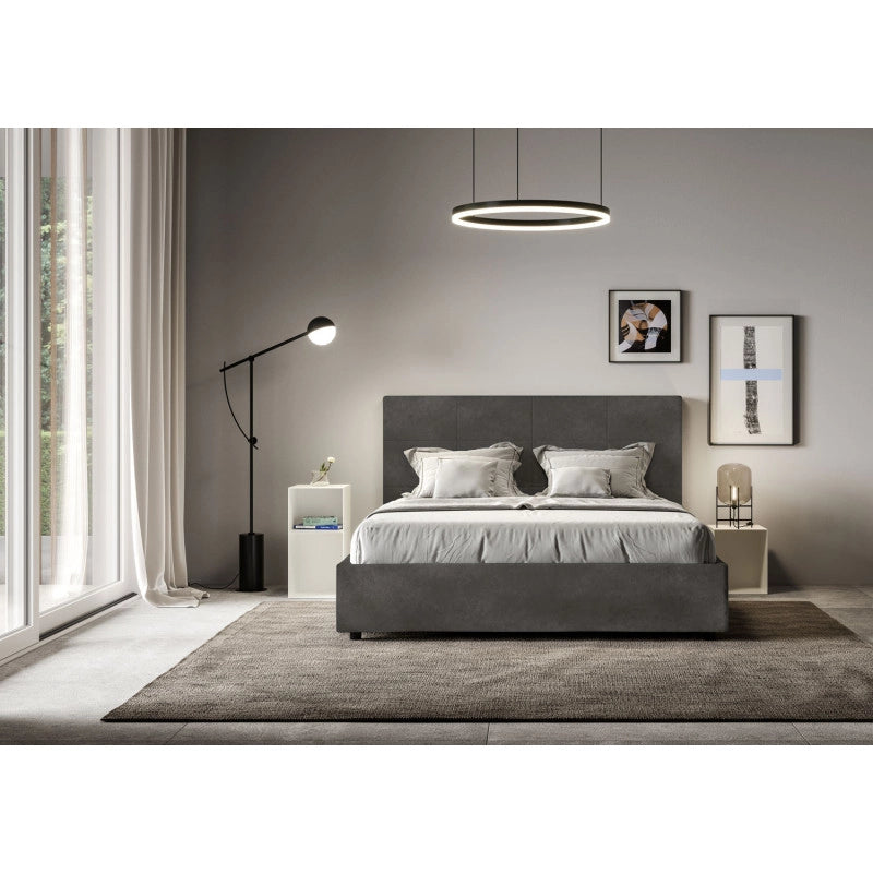 Letto imbottito Piazza e mezzo 130x200 cm Mika - Con rete,Microfibra,Grigio