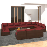 Set Divani da Giardino 13 pz con Cuscini in Polyrattan Marrone 3102155