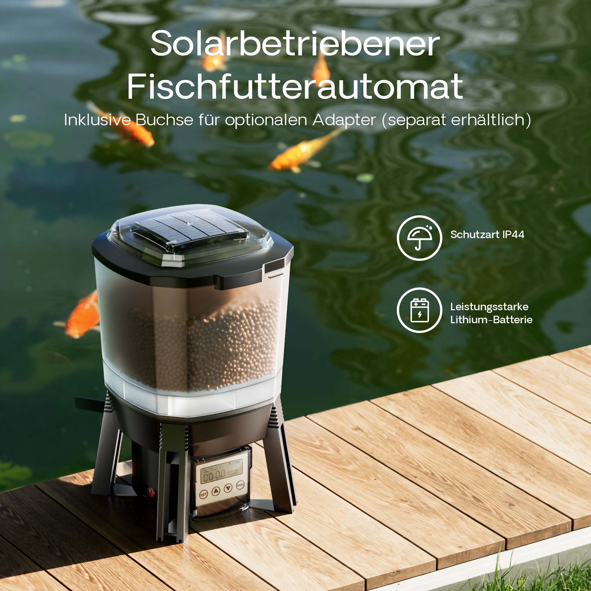 Distributore automatico di cibo per pesci a energia solare CFF-206 1-6 dosi al giorno Programmabile
