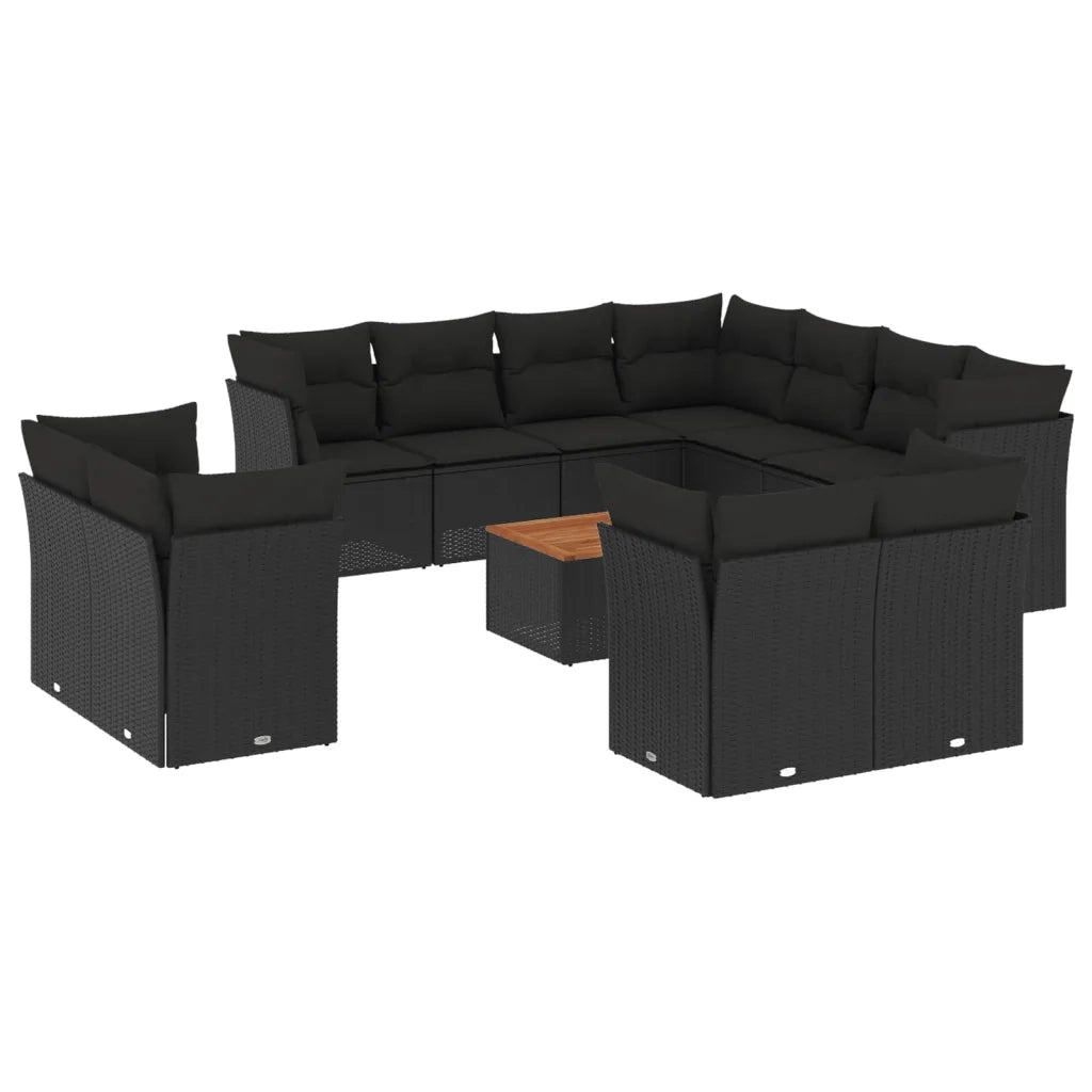 Set Divani da Giardino 12 pz con Cuscini Nero in Polyrattan 3256272