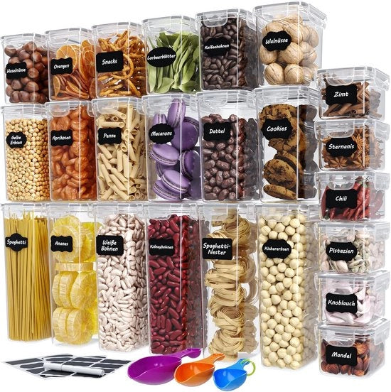 Set di contenitori a chiusura ermetica con etichette e misurini - scatole di stoccaggio BPA-free