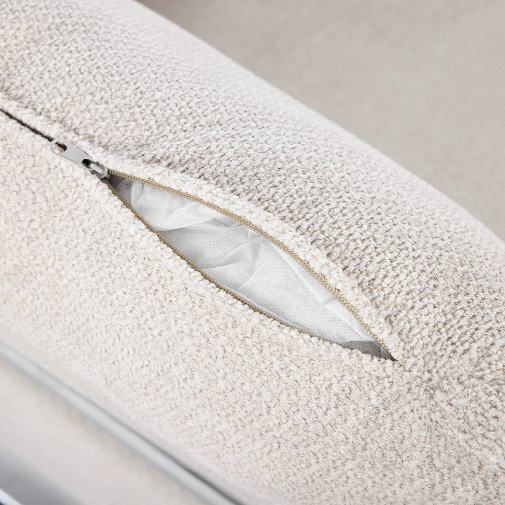 Poltrona vintage in tessuto chenille con struttura cromata, bianco