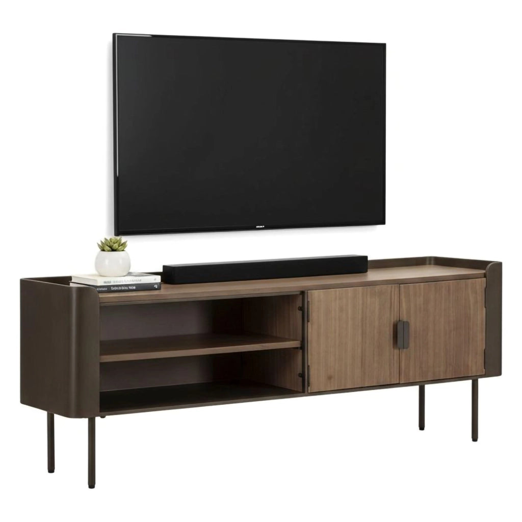 Mobile porta TV Cannon, Credenza da soggiorno, Armadio basso per TV, Base parete attrezzata, 150x42 h58 cm, Grigio e Marrone