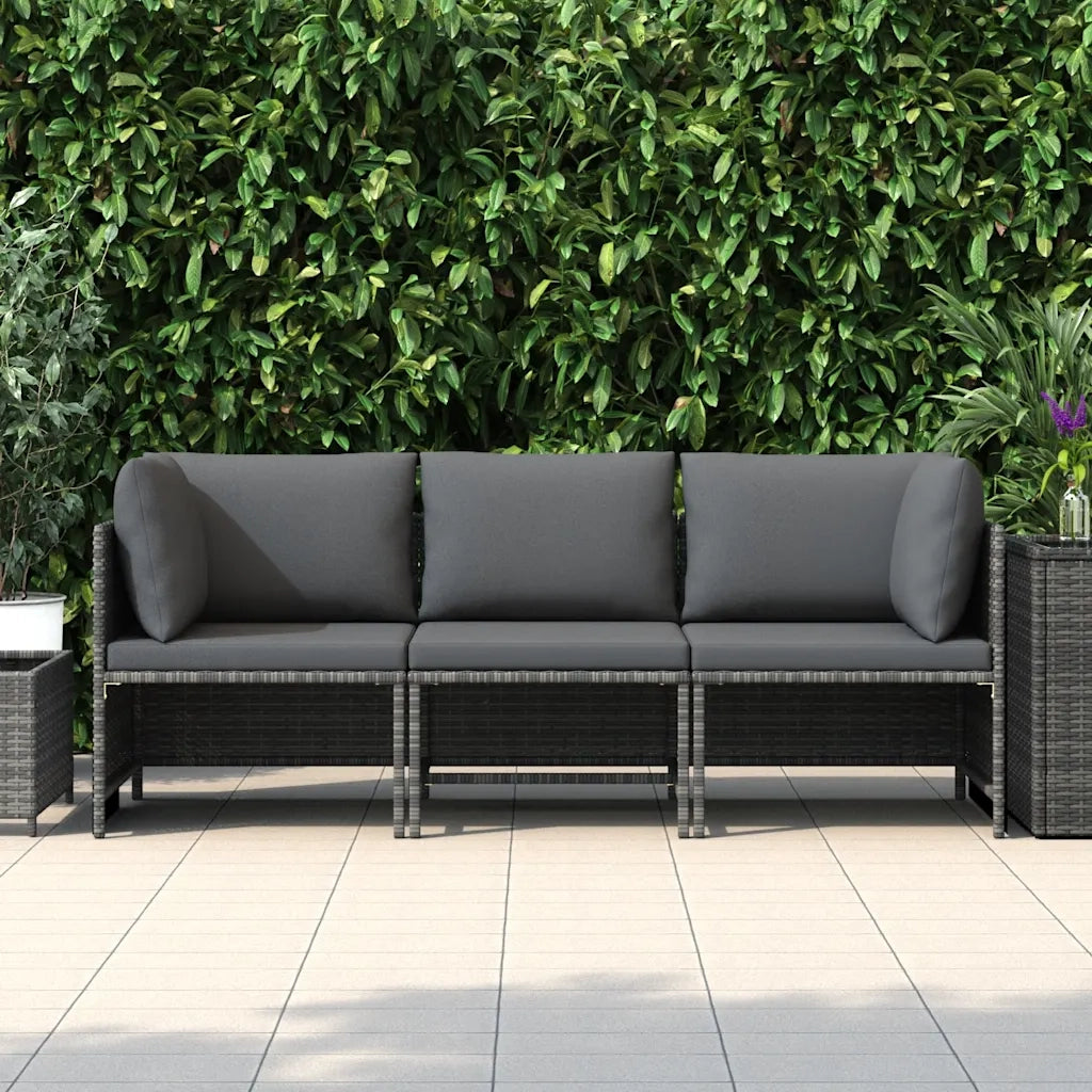 Divano da Giardino a 3 Posti con Cuscini Grigio in Polyrattan cod mxl 72830