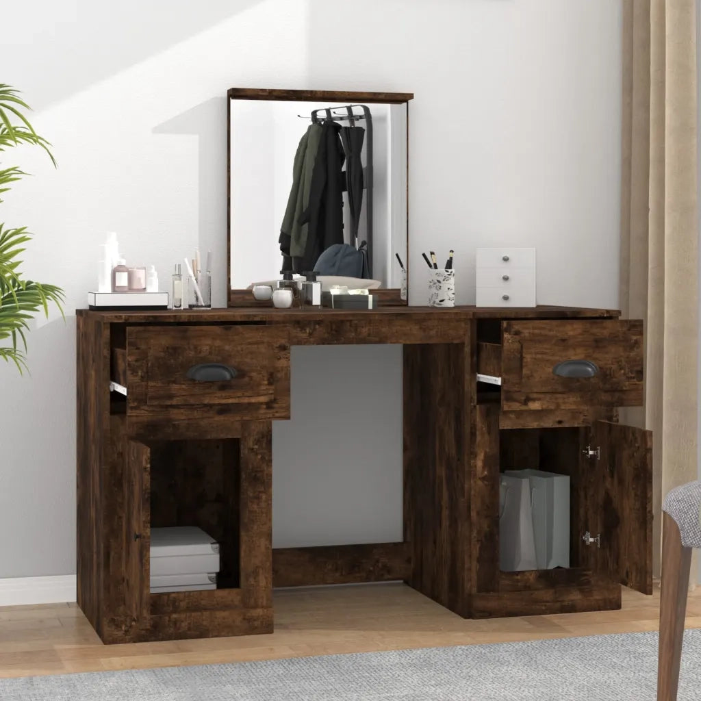 vidaXL Toeletta con Specchio Rovere Fumo 130x50x132,5 cm