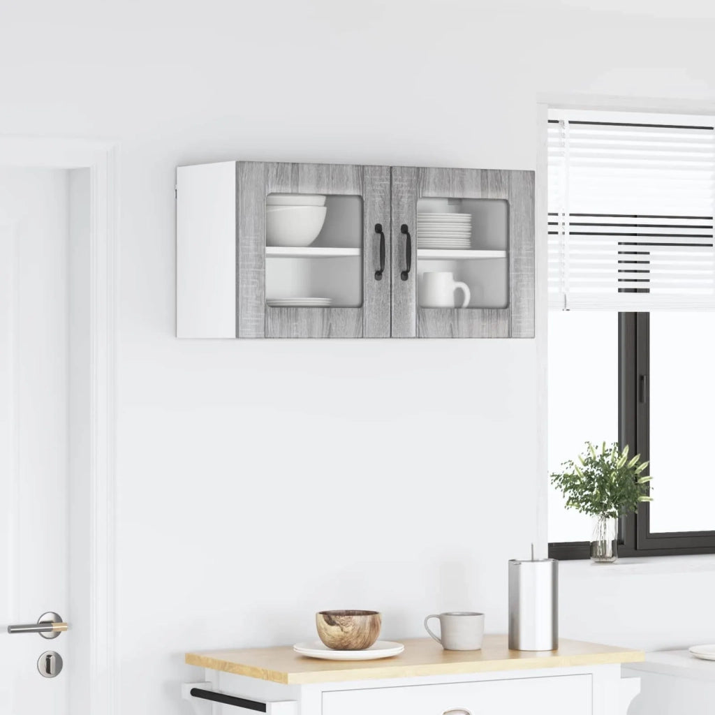 Pensile da cucina | Mobile in vetro da parete LUCCA 2 pz Grigio Sonoma