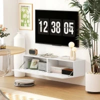 Mobile TV Sospeso per Televisori da 45"-55"-65" con 2 Armadietti e Ante a Ribalta, 140x33x29.8 cm, Bianco