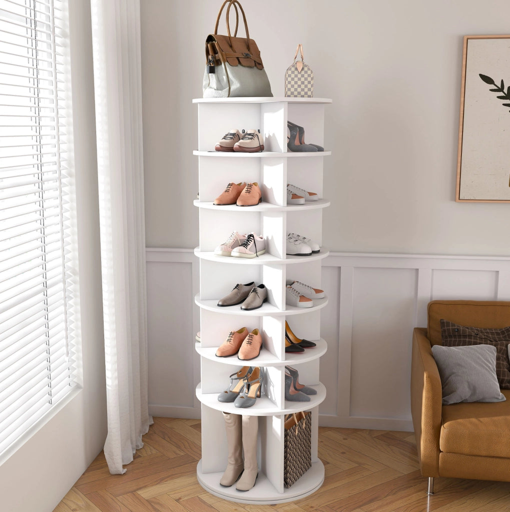Scarpiera girevole 65x65x21.5 cm; 7 livelli 360°; in PVC bianco