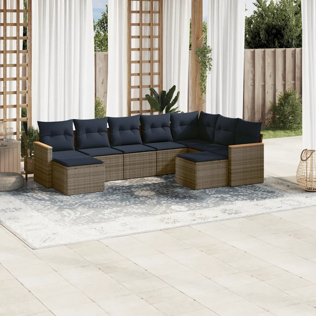 Set Divani da Giardino 9 pz con Cuscini Grigio in Polyrattan 3226544