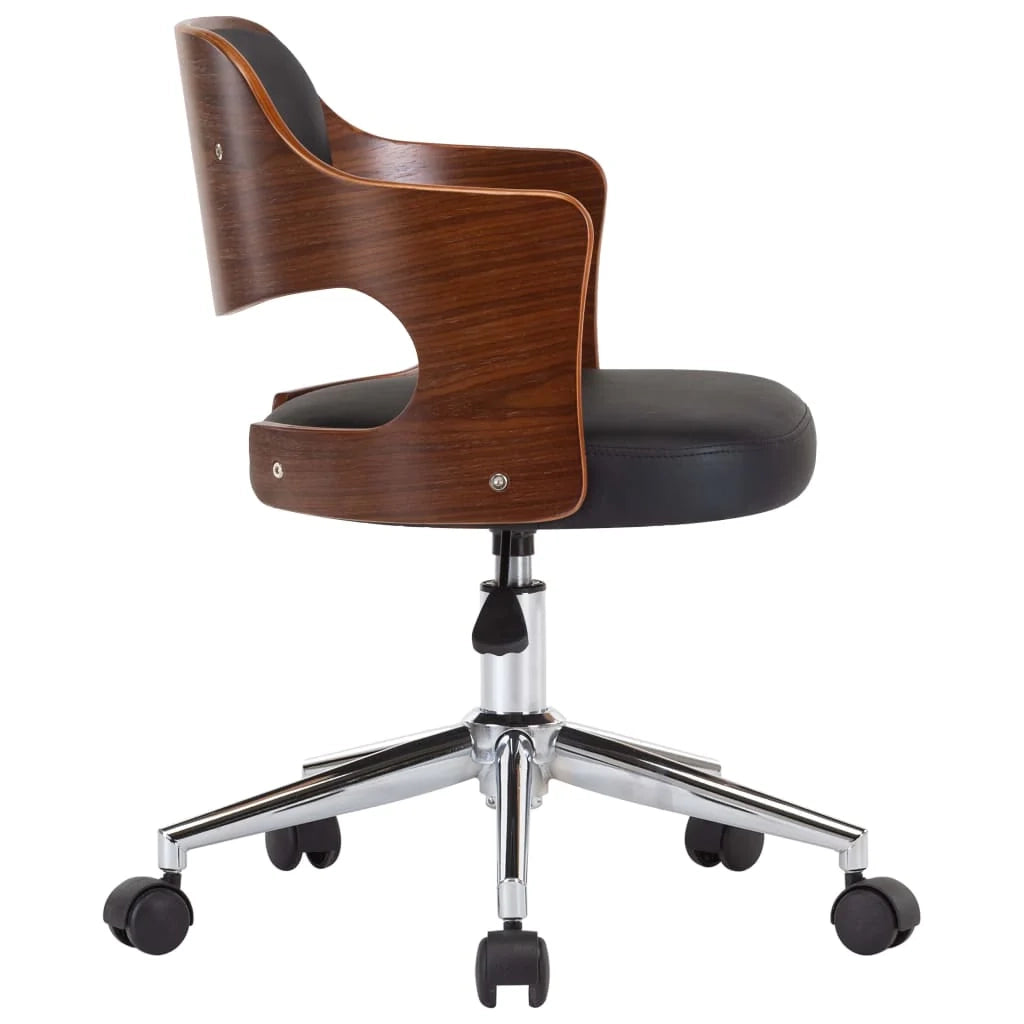 Sedia girevole da ufficio/studio in legno curvato e similpelle nera 02_0024149