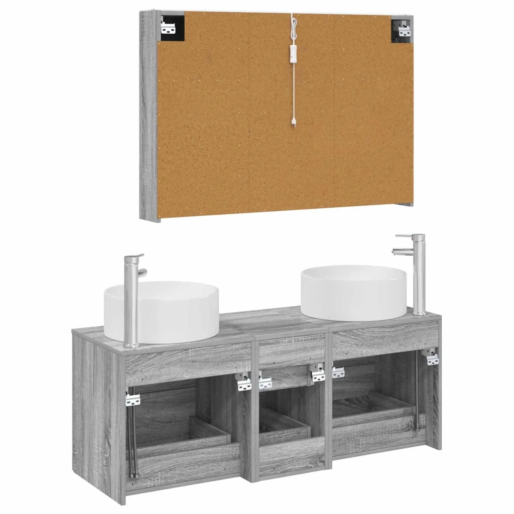 Set di mobili per il bagno 4 pcs Sonoma grigio 3407108