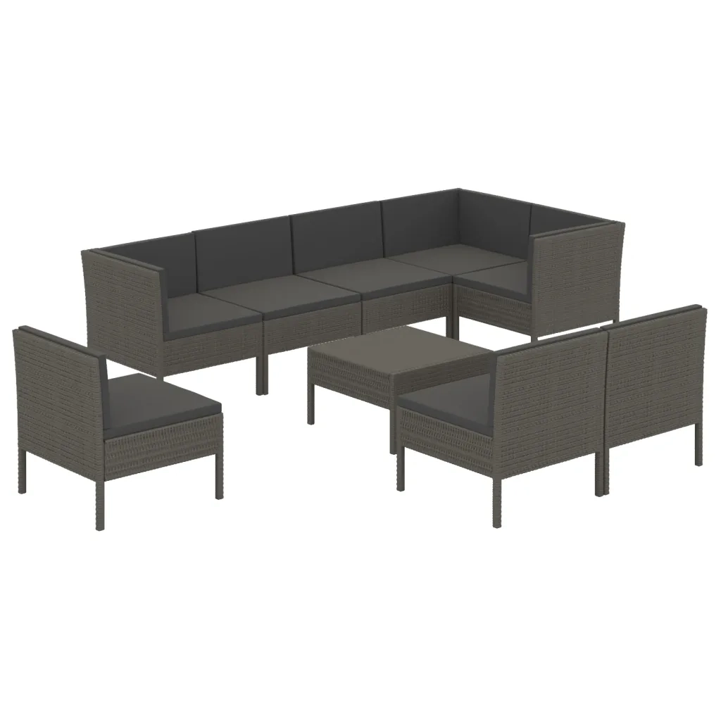 Set Divani da Giardino 9 pz con Cuscini in Polyrattan Grigio cod mxl 41962