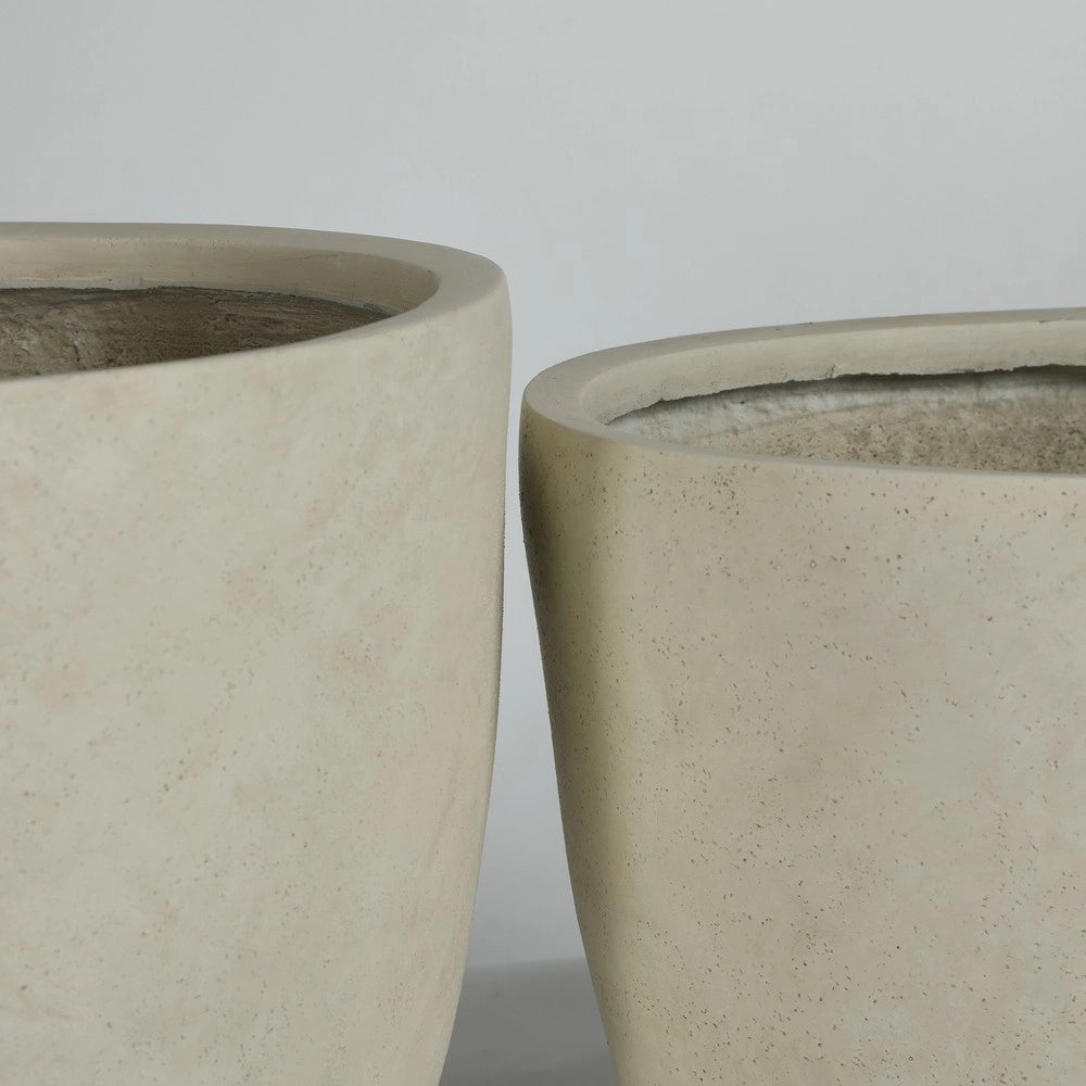 Set 2 Vasi da Giardino in Cemento Rustico con Fori di Drenaggio ¨C Xylo ¨C Bianco, 38x32 cm & 45x37 cm