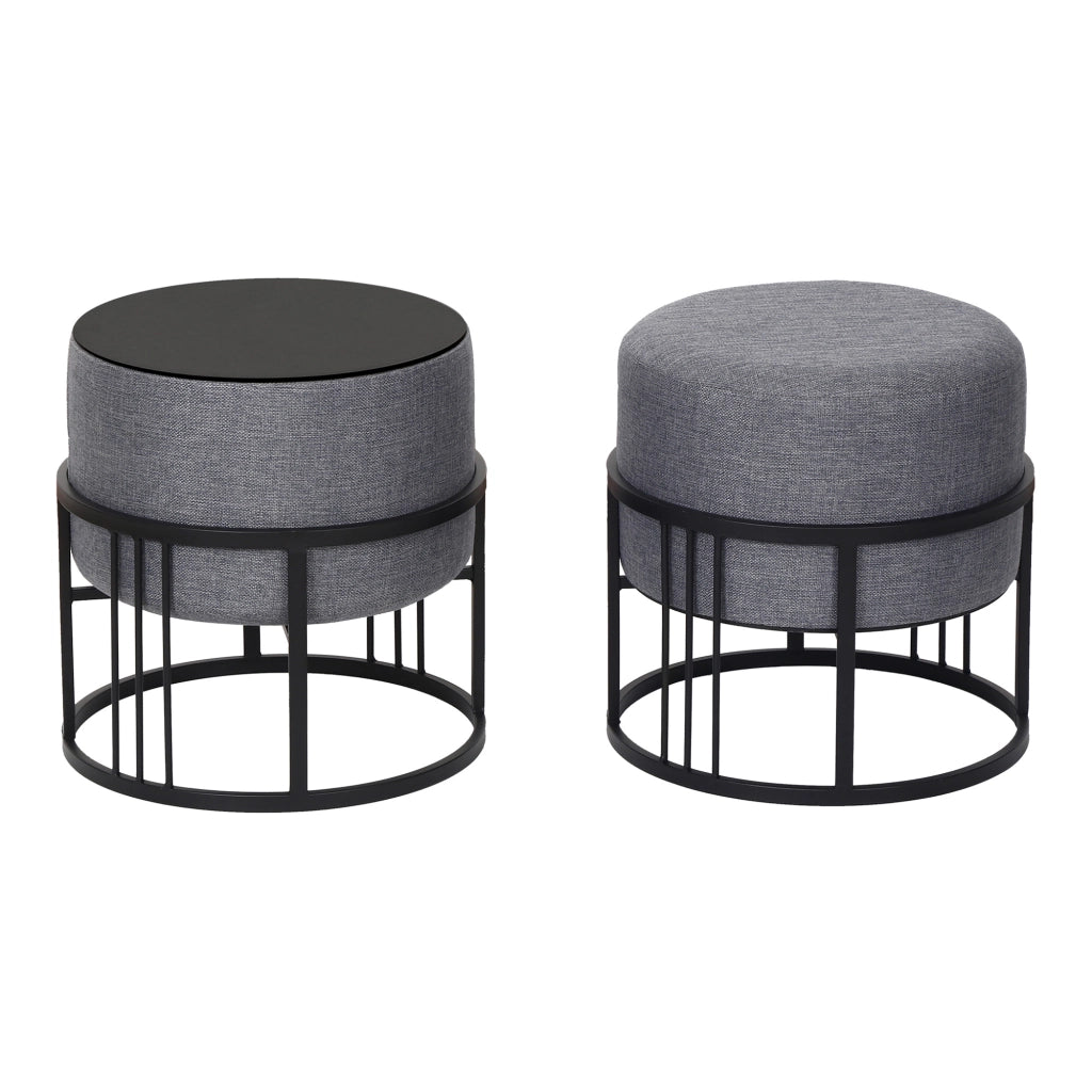 Set 2 Pouf TAS Reversibili Impilabili Seduta Imbottita e Piano Rigido Circolare 38xØ38 cm Grigio Scuro [en.casa]